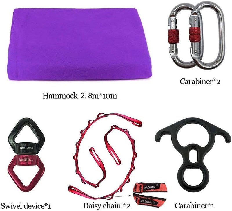 Dasking Aerial Silks Starter Kit - Durable 11Yards of Aerial Yoga Hammock with Hardware, Aerial Swing for Acrobatic Flying Yoga & All Levels (Aerial Rigging Point Up to 14ft) - Image 2